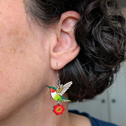 Hummingbird Flower Earrings Dangle and Drop Earrings
