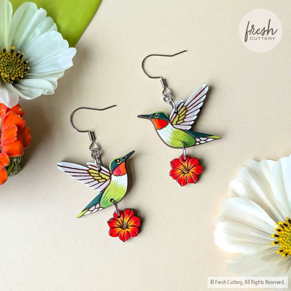 Hummingbird Flower Earrings Dangle and Drop Earrings