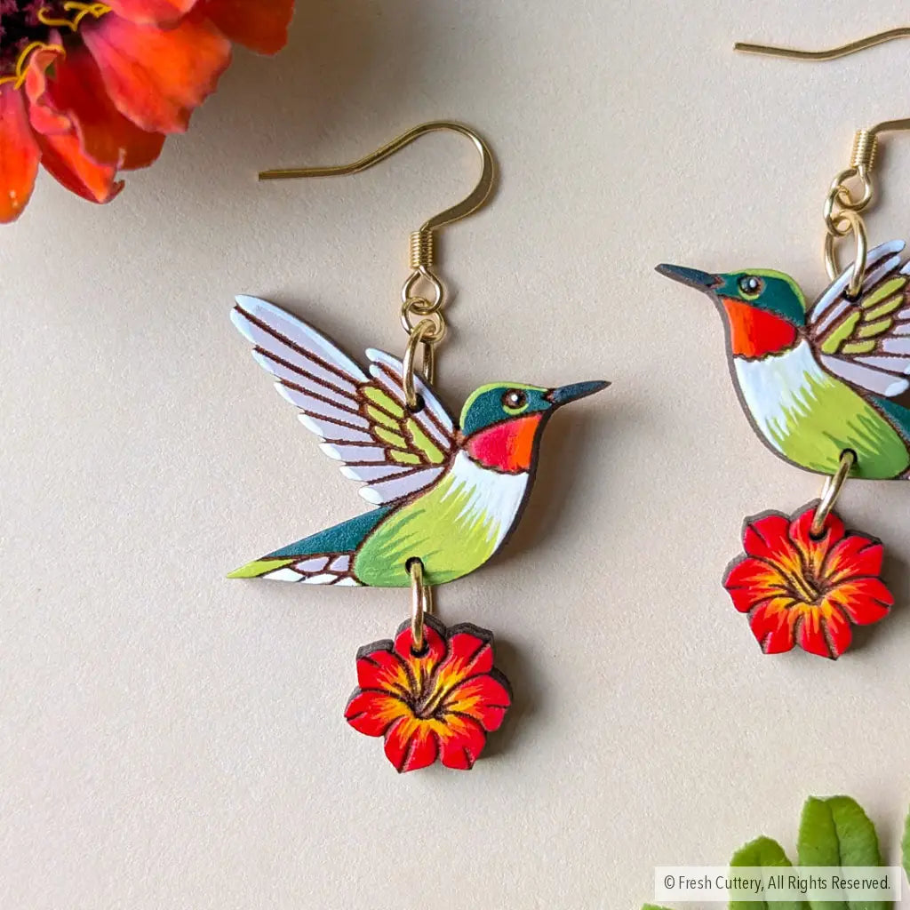 Hummingbird Flower Earrings Dangle and Drop Earrings