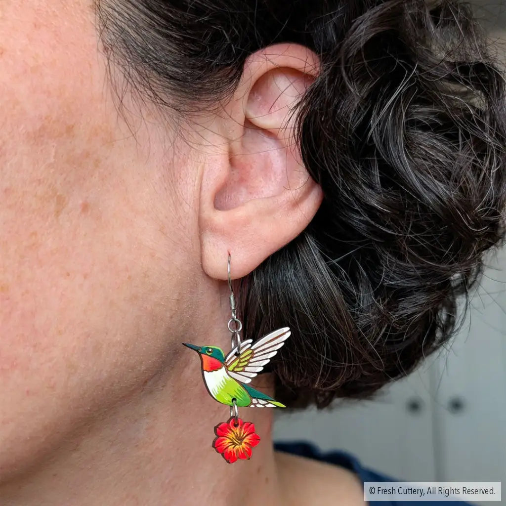 Hummingbird Flower Earrings Dangle and Drop Earrings