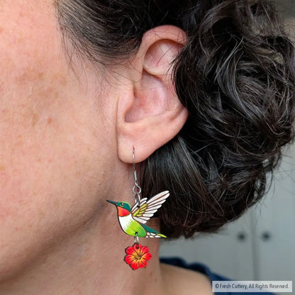 Hummingbird Flower Earrings Dangle and Drop Earrings