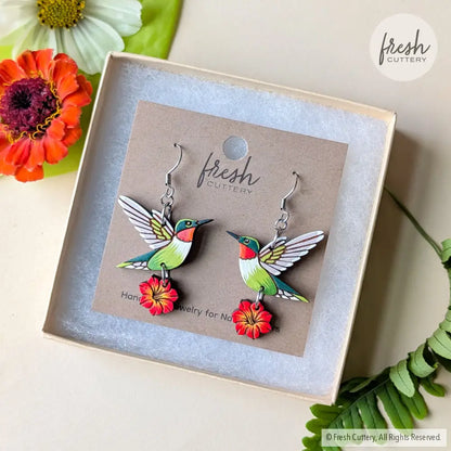 Hummingbird Flower Earrings Dangle and Drop Earrings