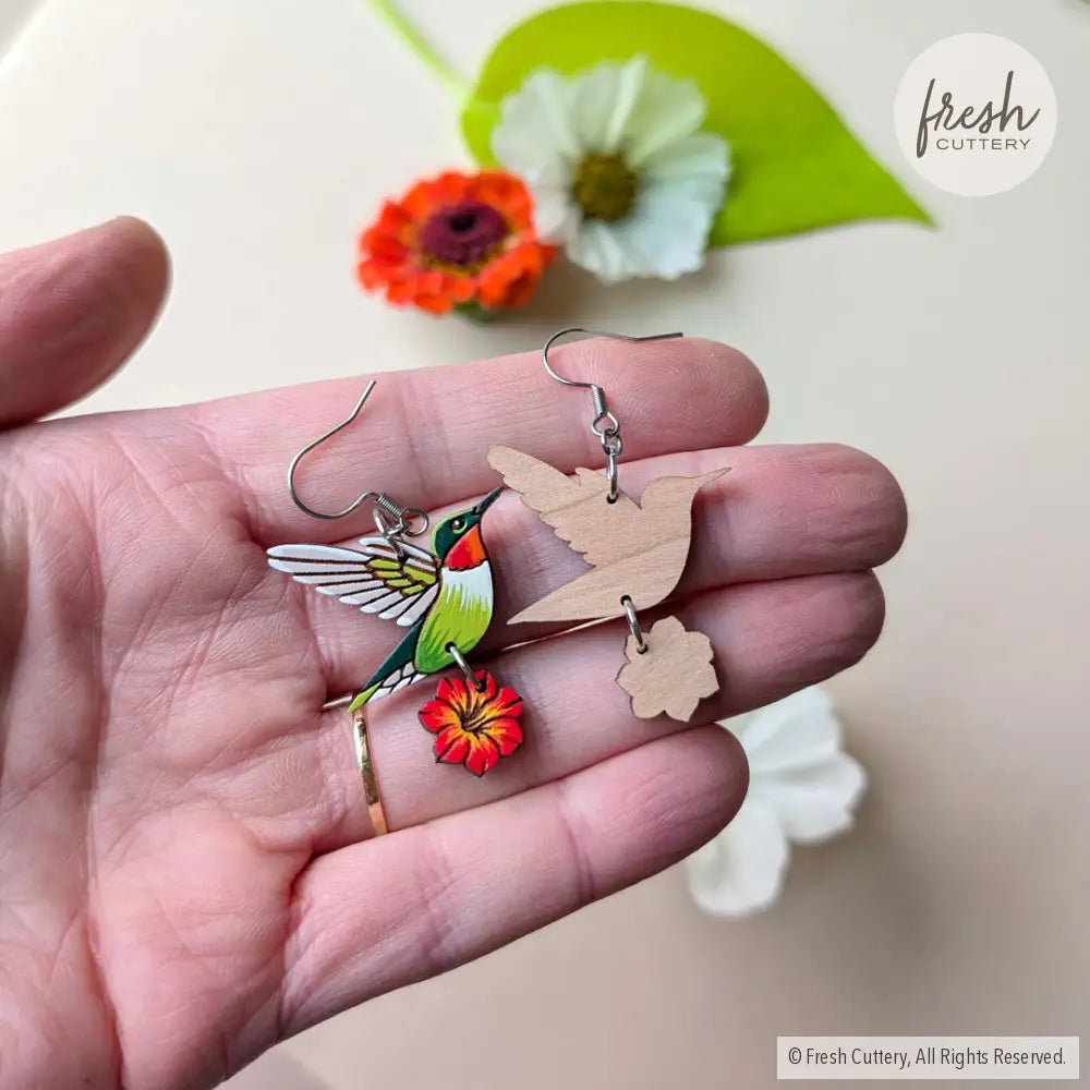 Hummingbird Flower Earrings Dangle and Drop Earrings