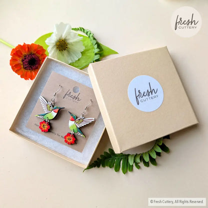 Hummingbird Flower Earrings Dangle and Drop Earrings
