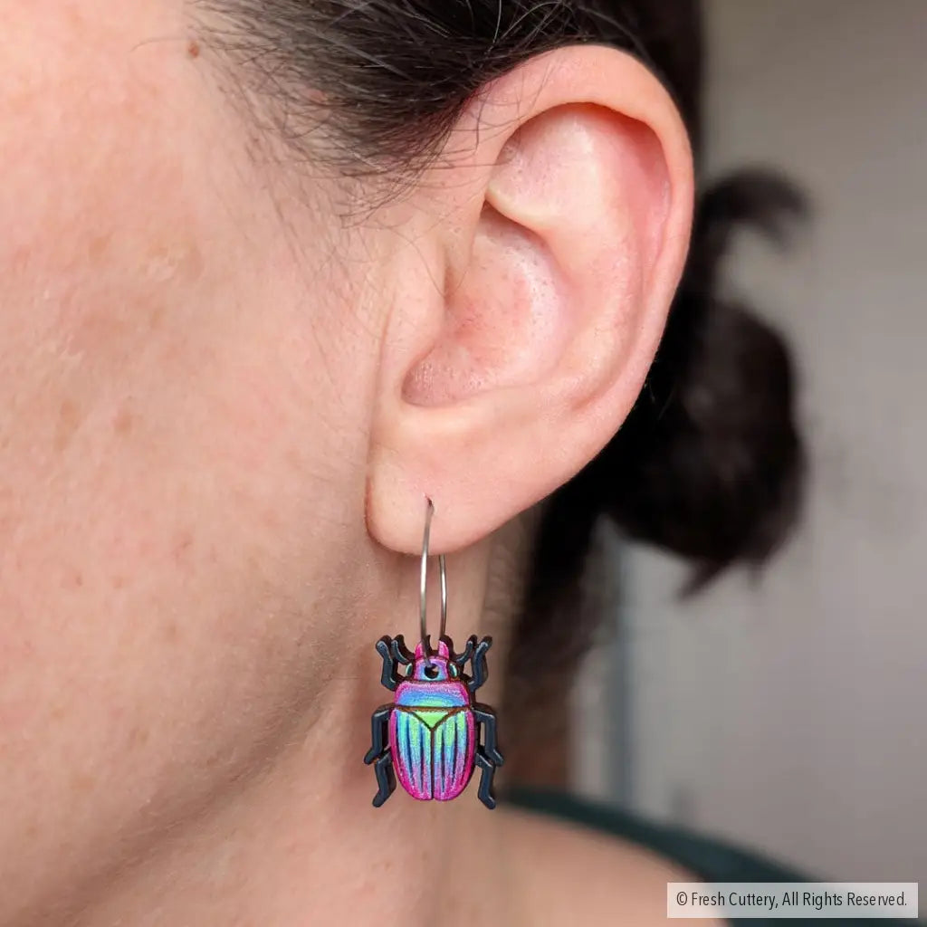 Iridescent Beetle Earrings Dangle and Drop Earrings