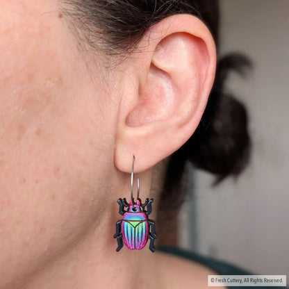 Iridescent Beetle Earrings Dangle and Drop Earrings