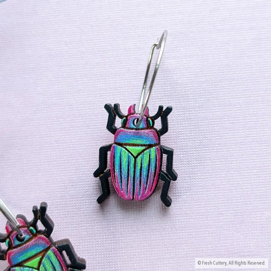Iridescent Beetle Earrings Dangle and Drop Earrings