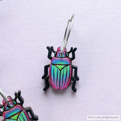 Iridescent Beetle Earrings Dangle and Drop Earrings