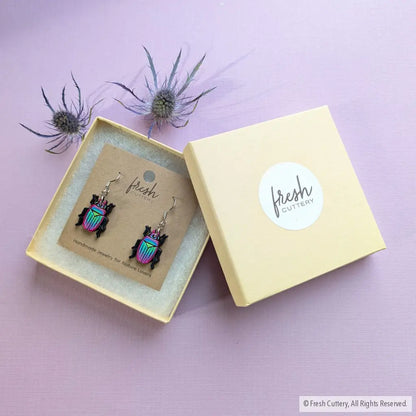 Iridescent Beetle Earrings Dangle and Drop Earrings