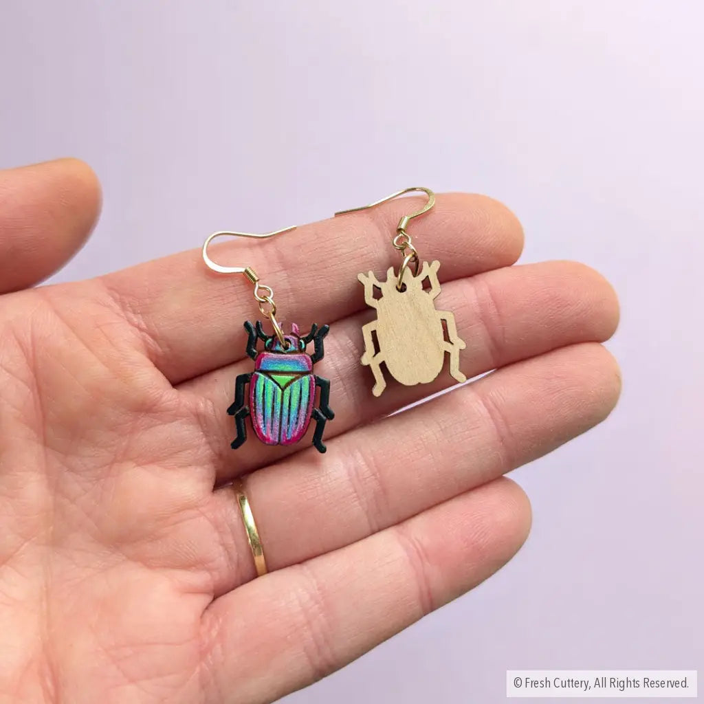 Iridescent Beetle Earrings Dangle and Drop Earrings
