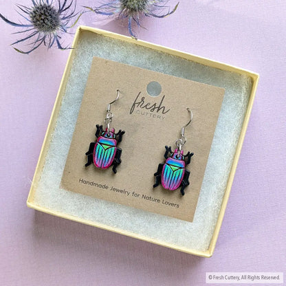 Iridescent Beetle Earrings Dangle and Drop Earrings
