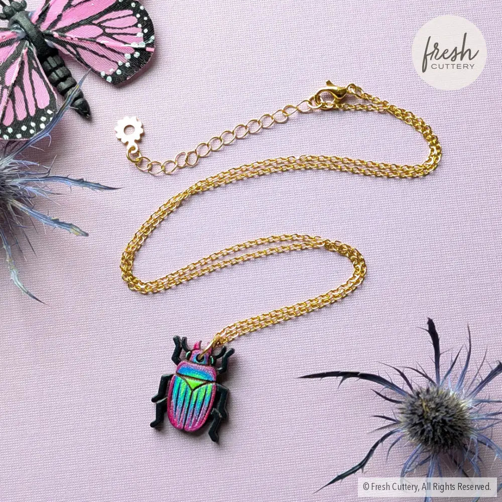 Iridescent Beetle Necklace Gold Necklaces