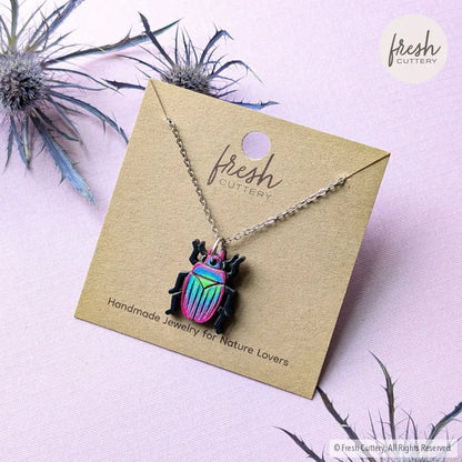Iridescent Beetle Necklace Necklaces