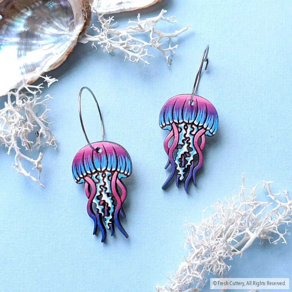 Jellyfish Earrings - Silver Hoops - Dangle and Drop Earrings