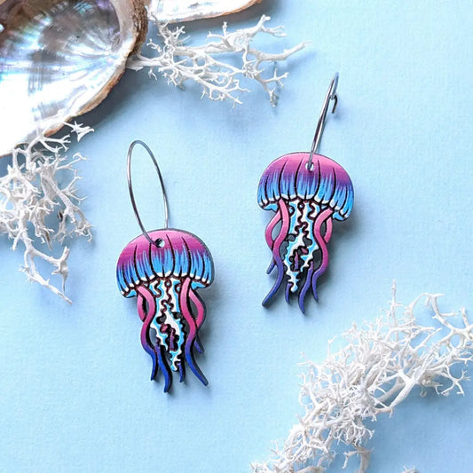 Jellyfish Earrings - Silver Hoops - Dangle and Drop Earrings