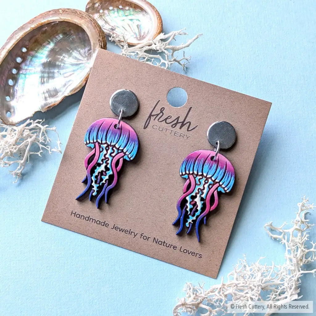 Jellyfish Earrings - Silver Round Posts - Dangle and Drop Earrings