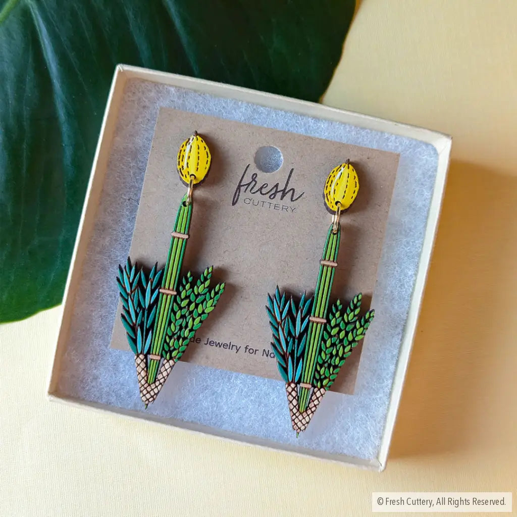 Jewish Lulav And Etrog Earrings Dangle Drop