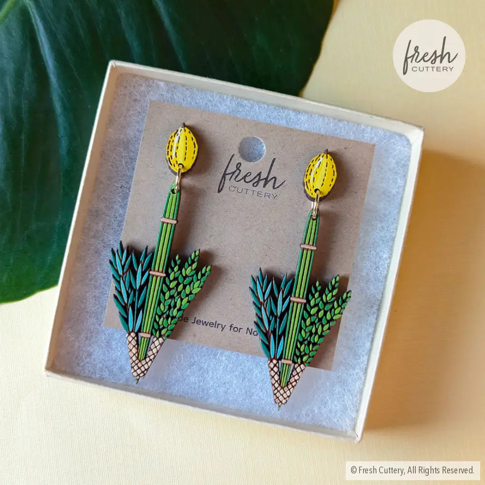 Jewish Lulav And Etrog Earrings Dangle Drop