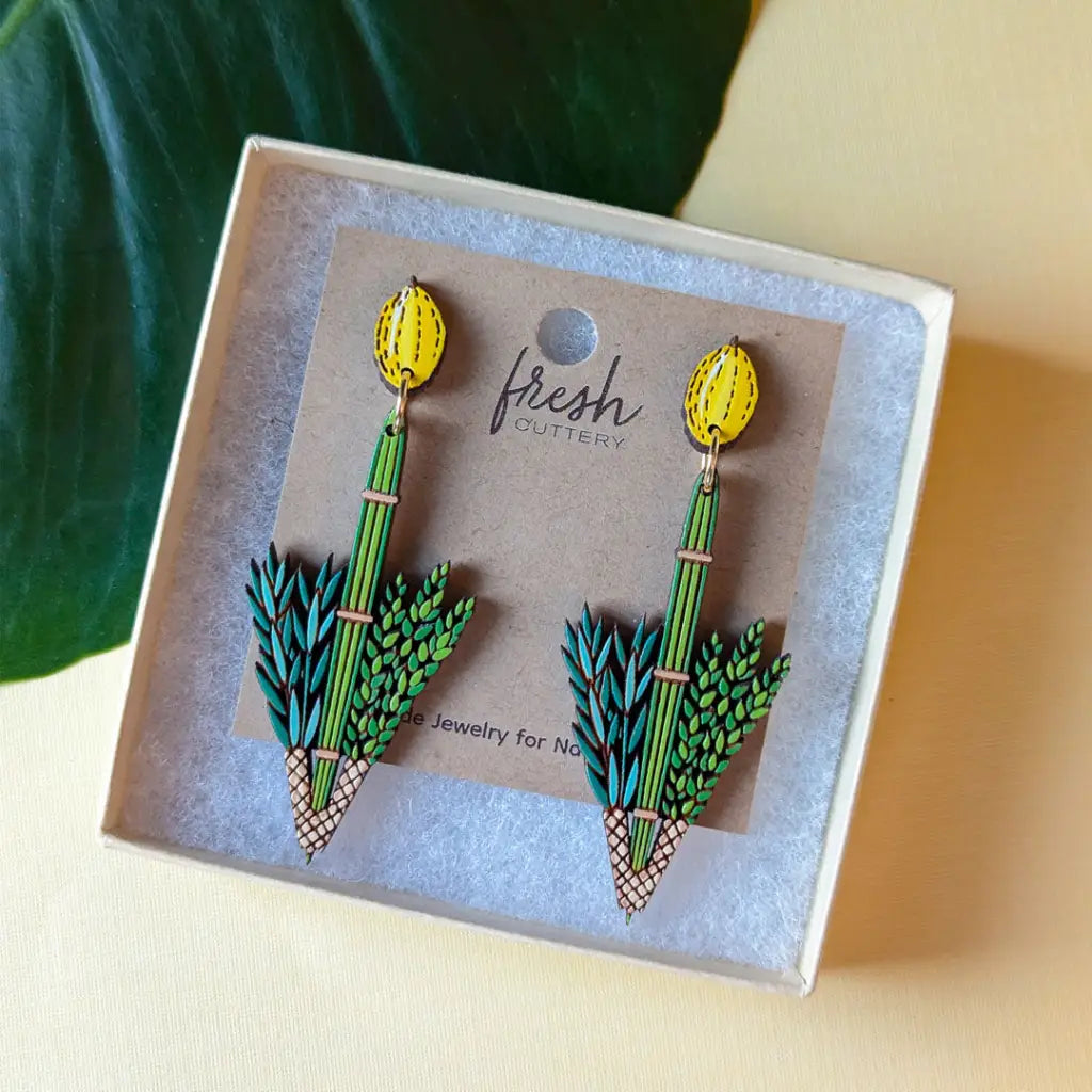 Jewish Lulav And Etrog Earrings Dangle Drop