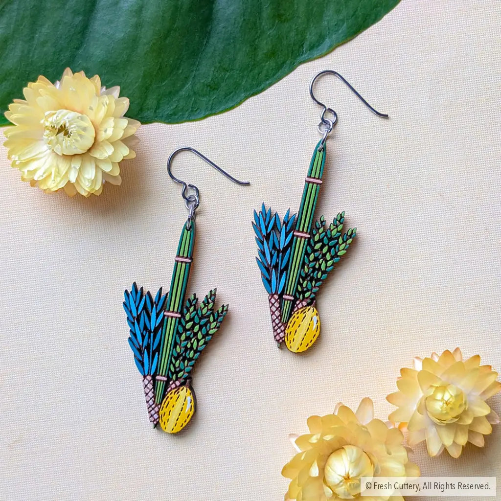 Jewish Lulav and Etrog Earrings - Dangle and Drop Earrings