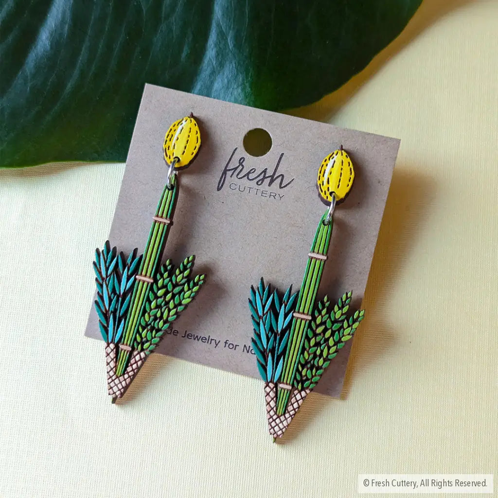 Jewish Lulav And Etrog Earrings Silver Studs Dangle Drop