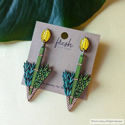Jewish Lulav And Etrog Earrings Silver Studs Dangle Drop