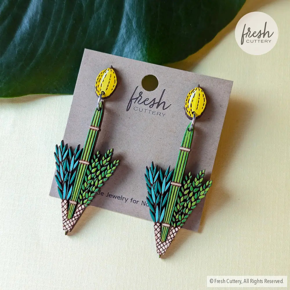 Jewish Lulav And Etrog Earrings Silver Studs Dangle Drop