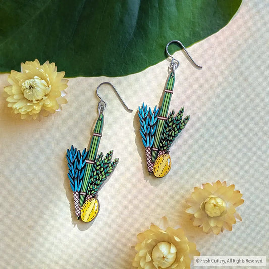 Jewish Lulav and Etrog Earrings - Titanium Ear Wires - Dangle and Drop Earrings