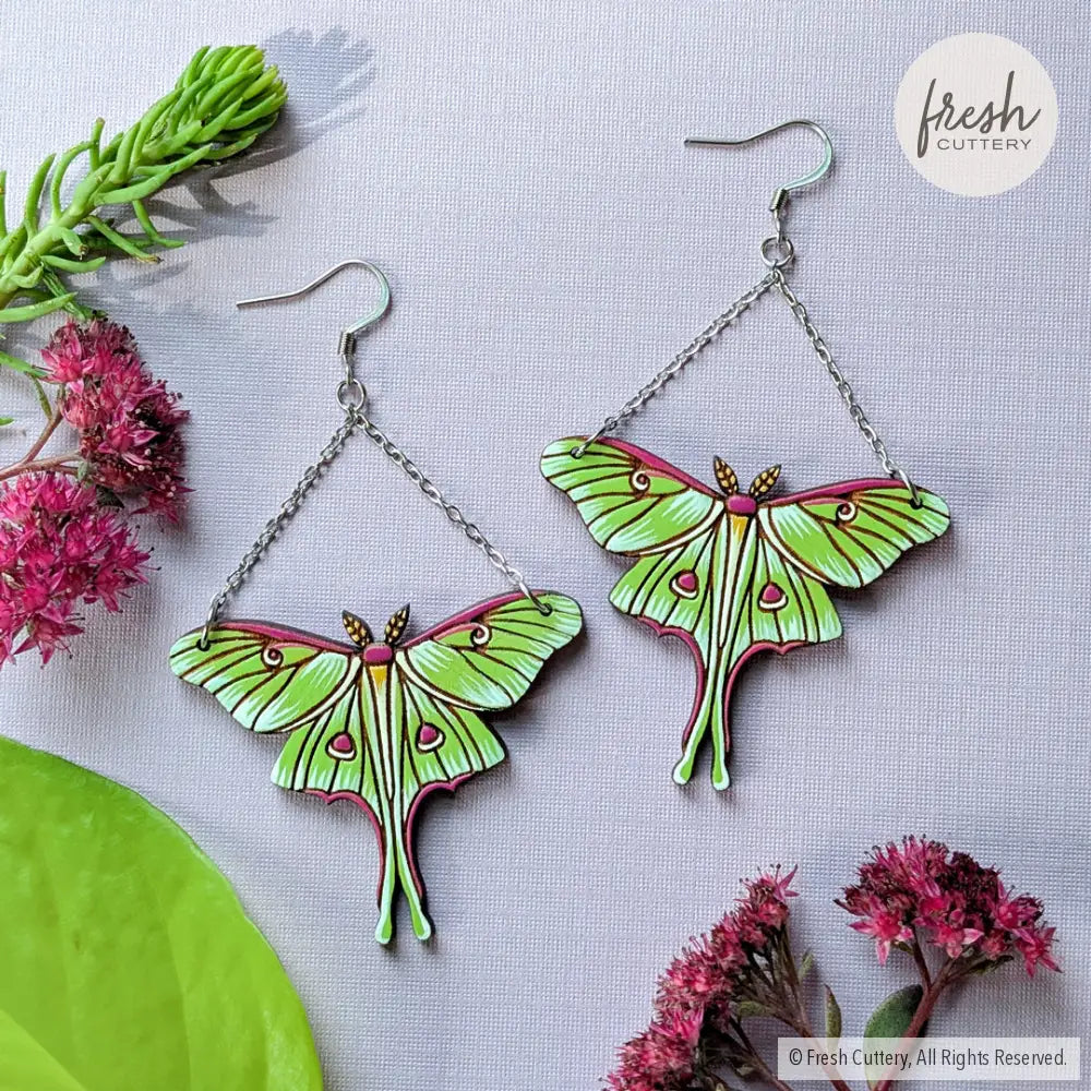 Luna Moth Earrings Silver Dangle and Drop Earrings