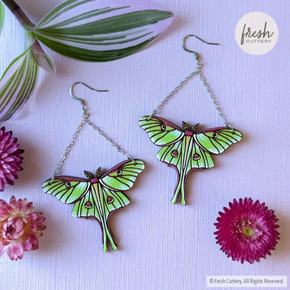 Luna Moth Earrings Silver Dangle And Drop