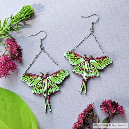 Luna Moth Earrings Silver Dangle and Drop Earrings