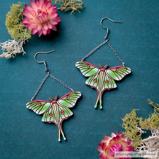 Luna Moth Earrings - Silver - Dangle and Drop Earrings
