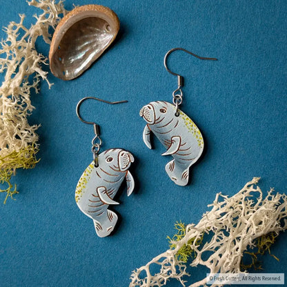 Manatee Earrings Silver Ear Wires Dangle and Drop Earrings