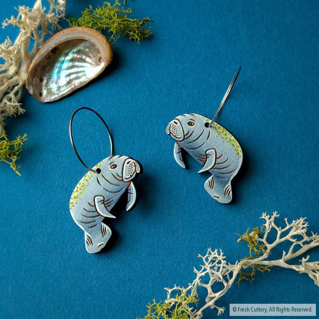 Manatee Earrings Silver Hoops Dangle and Drop Earrings