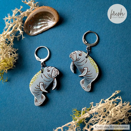 Manatee Earrings Silver Leverbacks Dangle and Drop Earrings