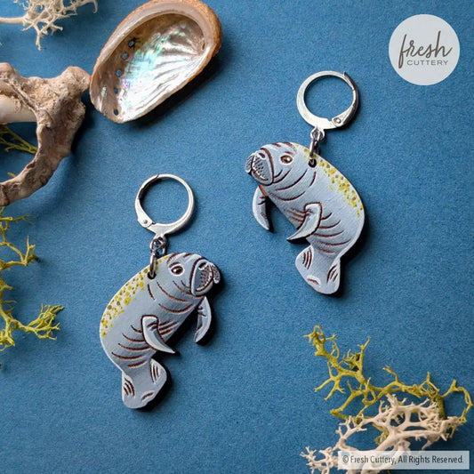 Manatee Earrings Silver Leverbacks Dangle and Drop Earrings