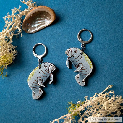 Manatee Earrings Silver Leverbacks Dangle and Drop Earrings