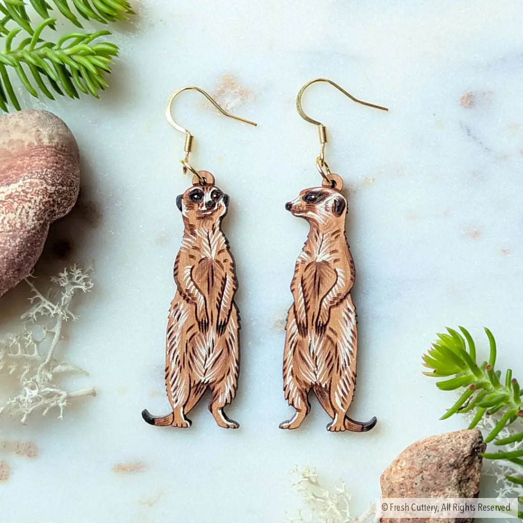 Meerkat Earrings - Gold Ear Wires - Dangle and Drop Earrings