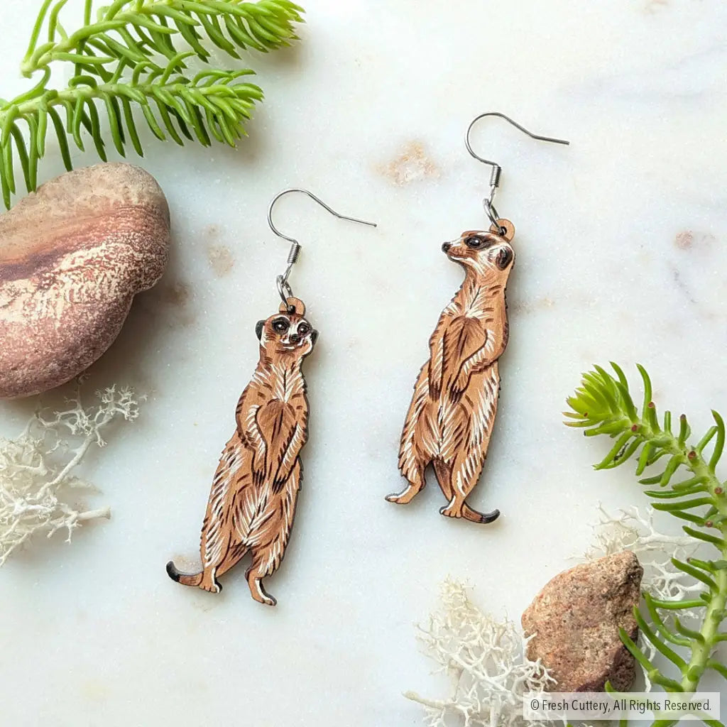 Meerkat Earrings - Silver Ear Wires - Dangle and Drop Earrings