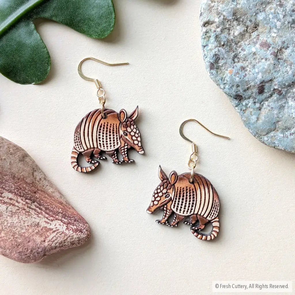 Mini Armadillo Earrings Gold Ear Wires Dangle and Drop Earrings