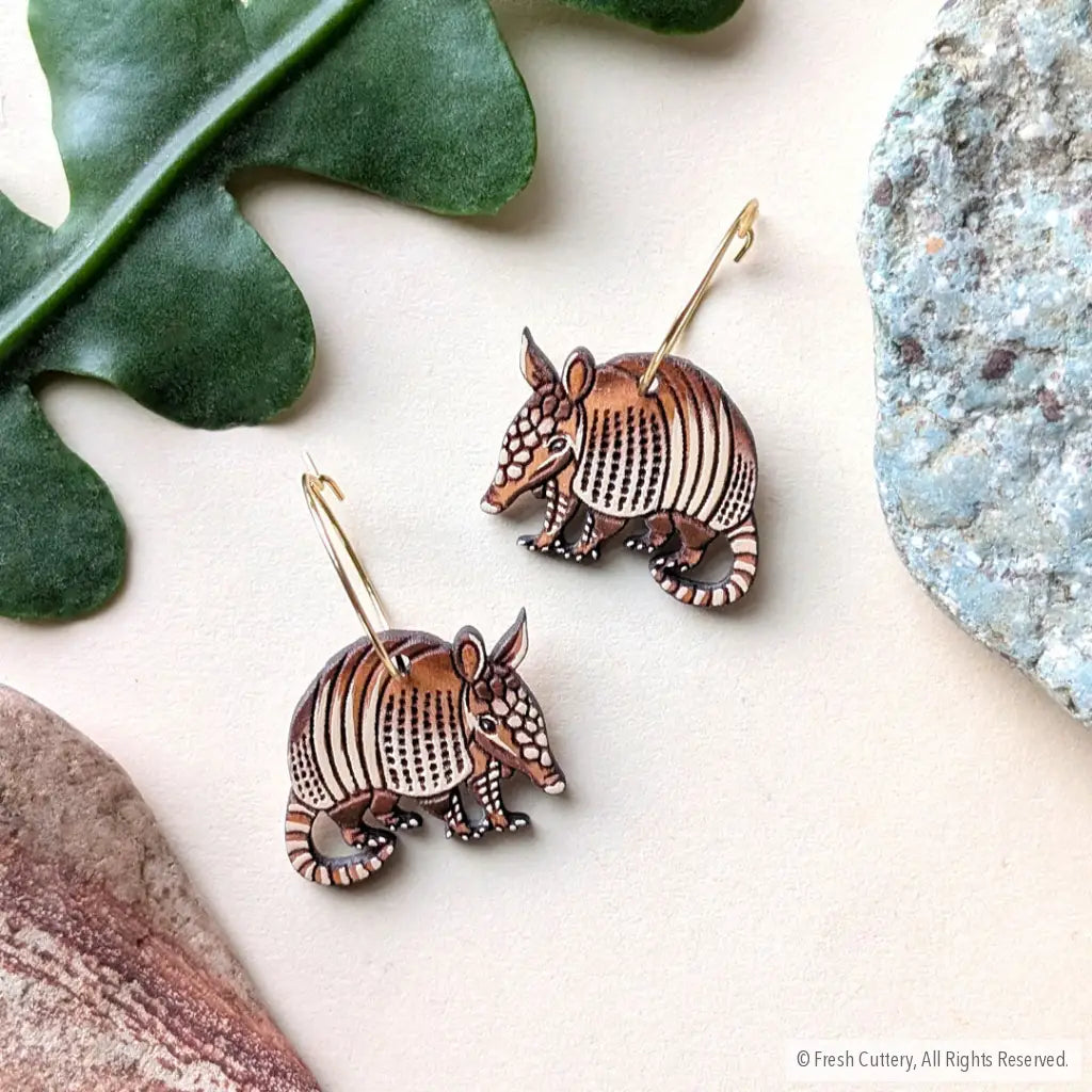 Mini Armadillo Earrings Gold Hoops Dangle and Drop Earrings