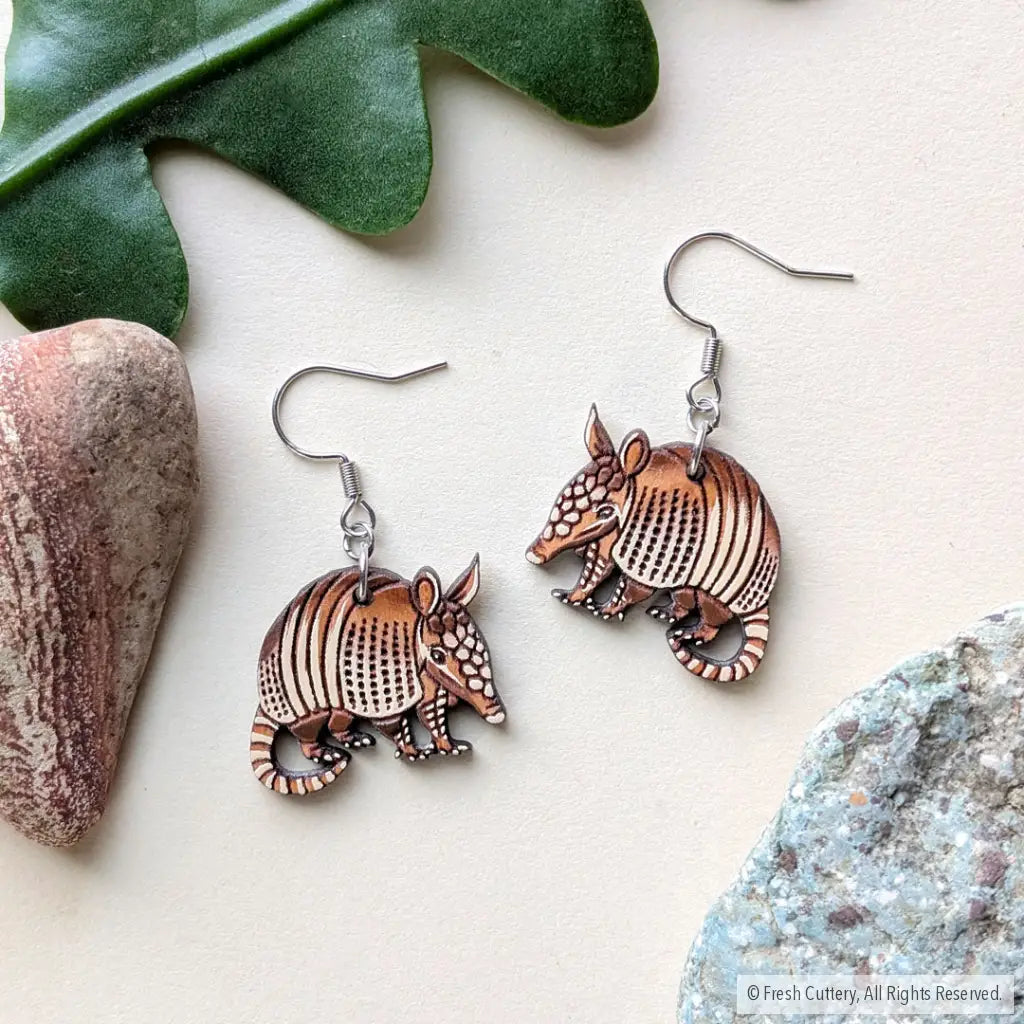 Mini Armadillo Earrings Silver Ear Wires Dangle and Drop Earrings