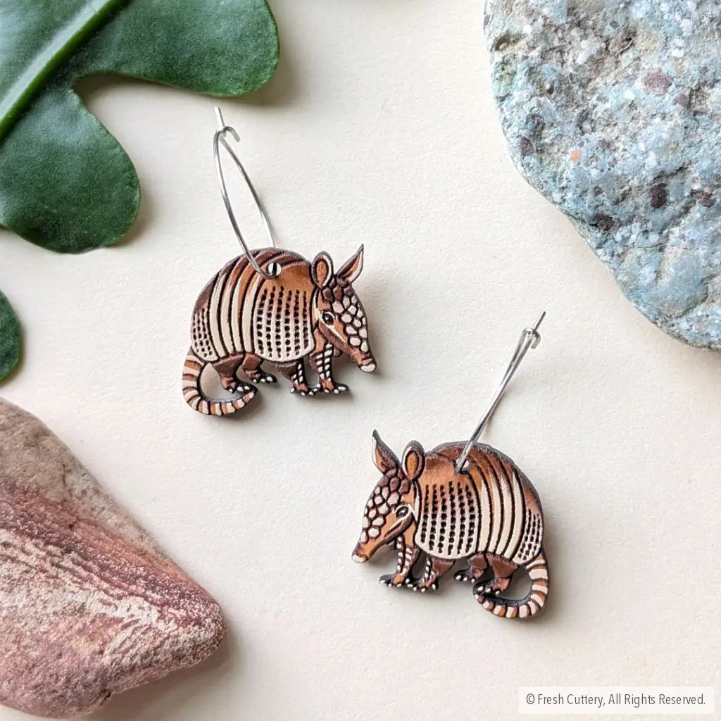 Mini Armadillo Earrings Silver Hoops Dangle and Drop Earrings