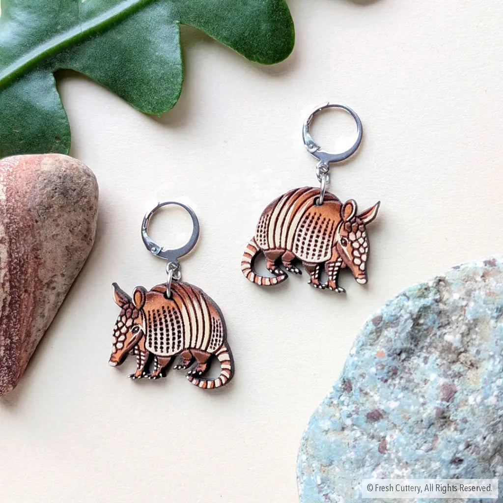 Mini Armadillo Earrings Silver Leverbacks Dangle and Drop Earrings