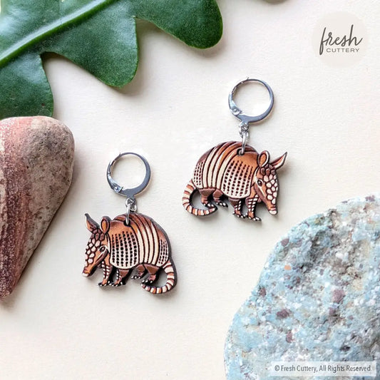 Mini Armadillo Earrings Silver Leverbacks Dangle and Drop Earrings