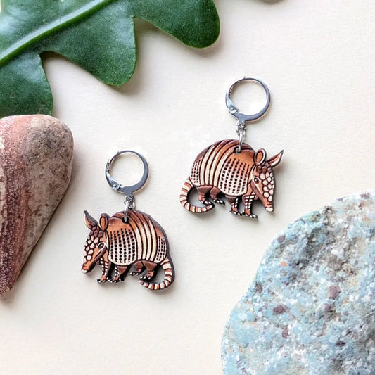 Mini Armadillo Earrings Silver Leverbacks Dangle and Drop Earrings