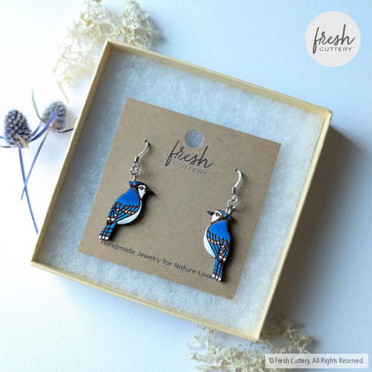 Mini Blue Jay Earrings Dangle And Drop