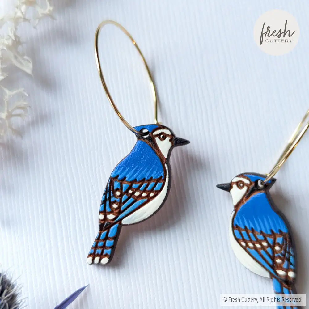 Mini Blue Jay Earrings Dangle And Drop