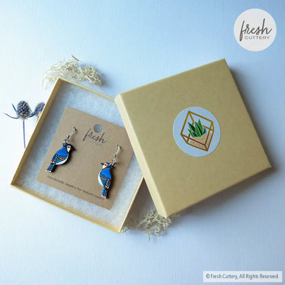 Mini Blue Jay Earrings Dangle And Drop