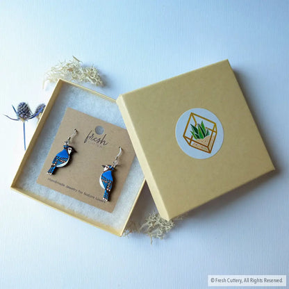 Mini Blue Jay Earrings Dangle And Drop